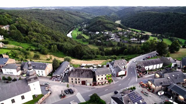 Aerial view from idyllic village Rochehaut to Frahan, Belgium Ardennes.