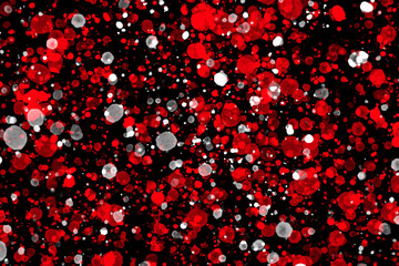 Postcard with red spots bubbles circle on black geometric background, birthday, for invitation, holiday, pattern, beautiful illustration, frame, greetings card, congratulation