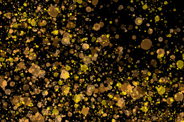 Abstract black background with golden spots for birthday, invitation, nice geometric pattern, cute bright illustration, frame, greetings card, congratulations, postcard 