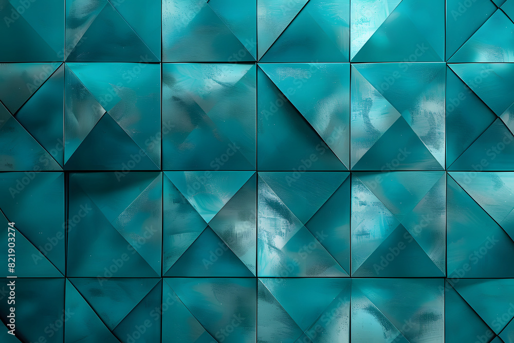 Poster polished tiles arranged to create a 3d wall. blue patina, textured background formed from hexagonal 