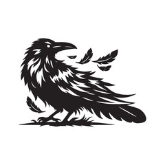 Crow Vector Silhouette: Bold Black Vector Art Capturing the Mysterious Aura and Intelligence of These Iconic Birds - Crow Illustration.