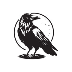 Crow Vector Silhouette: Bold Black Vector Art Capturing the Mysterious Aura and Intelligence of These Iconic Birds - Crow Illustration.