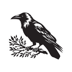 Crow Vector Silhouette: Bold Black Vector Art Capturing the Mysterious Aura and Intelligence of These Iconic Birds - Crow Illustration.