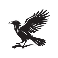 Crow Vector Silhouette: Bold Black Vector Art Capturing the Mysterious Aura and Intelligence of These Iconic Birds - Crow Illustration.