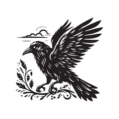 Crow Vector Silhouette: Bold Black Vector Art Capturing the Mysterious Aura and Intelligence of These Iconic Birds - Crow Illustration.