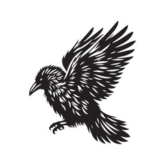 Crow Vector Silhouette: Bold Black Vector Art Capturing the Mysterious Aura and Intelligence of These Iconic Birds - Crow Illustration.