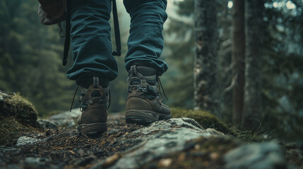 In the forest, a close-up shot zooms in on a backpack and well-worn hiking boots, their presence a testament to the spirit of exploration and adventure
