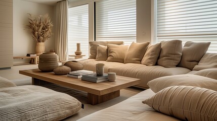 Fototapeta premium A sleek living room with a neutral color palette