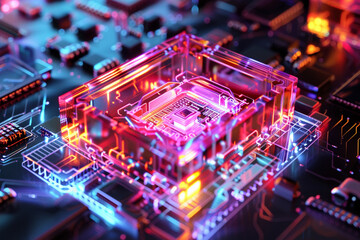 Fototapeta premium The newest chip, accelerator, processor, illustration photonic processor of the future 