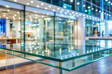 Fototapeta premium Minimalistic background for product demonstrations. Modern glass podium with glass wall Elegant design for product presentation.