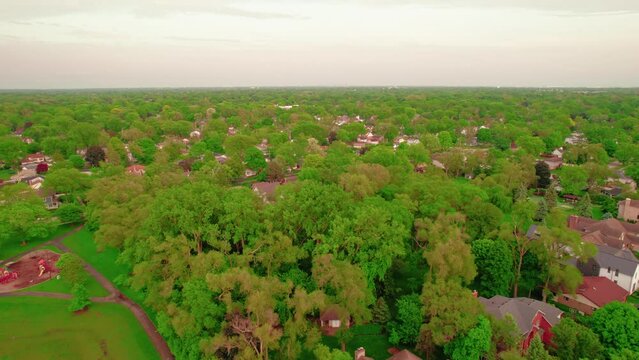 From an aerial vantage point of the residential enclave of Arlington Heights in Illinois, USA, highlighting the ethos of suburban peace and communal existence.