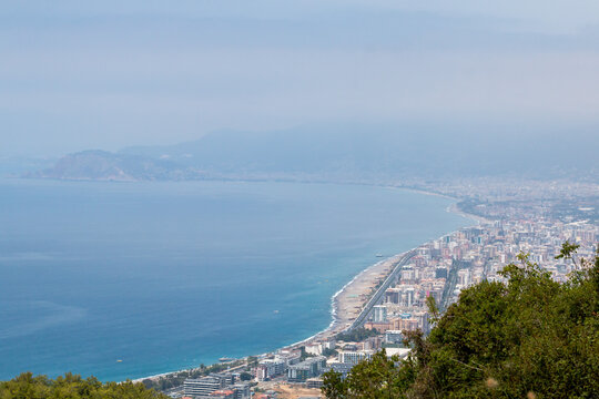 Panoramic view of the Mediterranean coastline and Mahmutlar from the Syedra