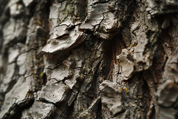 The rough texture of a trees bark, close-up on the scars and marks that tell stories of survival and resilience 