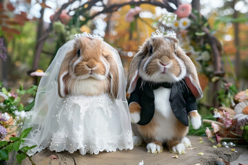 a Holland lop Rabbit bride and groom at wedding generated by AI