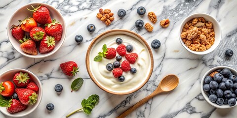 Healthy breakfast bowls with berries and yogurt.