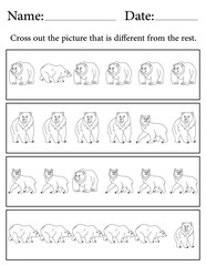 Bear Puzzle. Printable Activity Page for Kids. Educational Resources for School for Kids. Kids Activity Worksheet. Find the Different Object