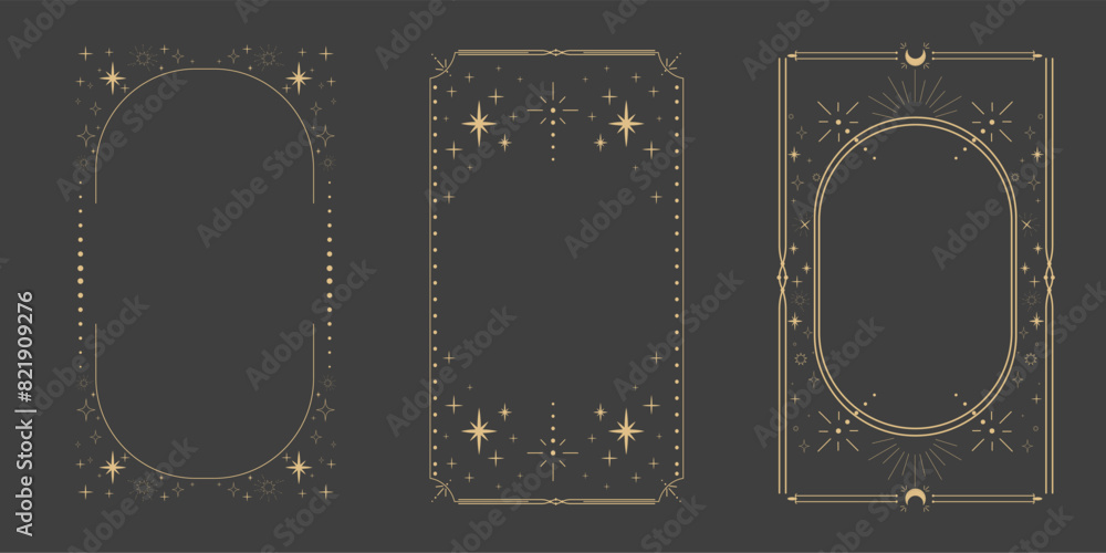 Canvas Prints golden celestial minimal esoteric frame, thin line border, mystyc linear decoration with dots, moon,