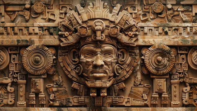 Intricate Aztec Warrior Relief in Copper Tones
