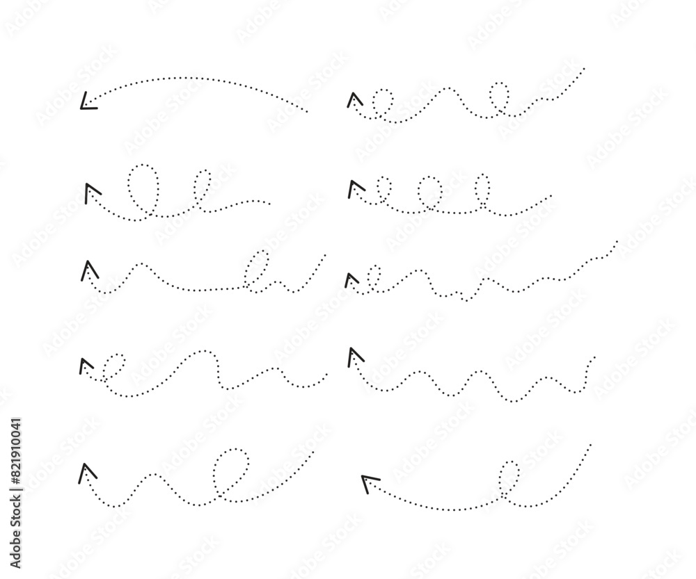 Leinwandbilder set of vector dotted arrows. design elements. hand draw doted line vector icons set