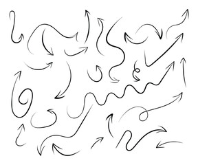 Set of black hand drawing arrows doodle. Hand drawn arrow mark icons vectors