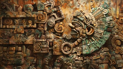 Intricate Aztec Warrior Relief in Copper Tones