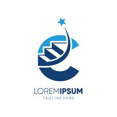 Letter C Ladder of Success to Reach the Stars Logo Design Vector Icon Graphic Emblem Symbol Illustration