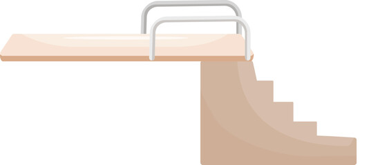 Fun cartoon illustration of a wooden diving board with steps and platform. Perfect for summer poolside leisure and aquatic recreation. In a simple and minimal flat design
