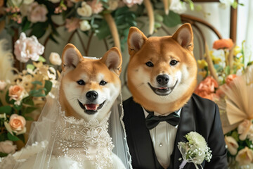 Shiba dog bride and groom generated by AI