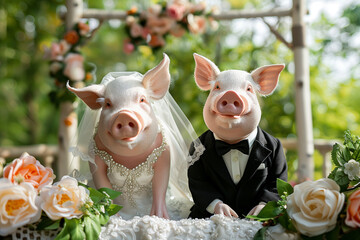 cute pig bride and groom generated by AI
