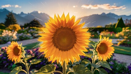 Obraz premium Serene Sunrise over Sunflower Garden