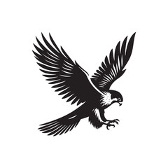 Minimalist Falcon Vector Silhouette: Striking Black Vector Art - Falcon Illustration - Bird Vector Silhouette.