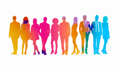 Business team colorful silhouette isolated on white, illustration generated ai

