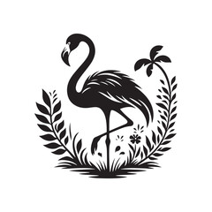 Flamingo Silhouette - Striking Black Vector Art Capturing the Grace and Elegance of These Iconic Pink Birds - Flamingo Vector - Flamingo Illustration.