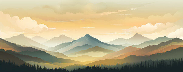 Abstract landscape with mountains and hills, panoramic view, generated ai