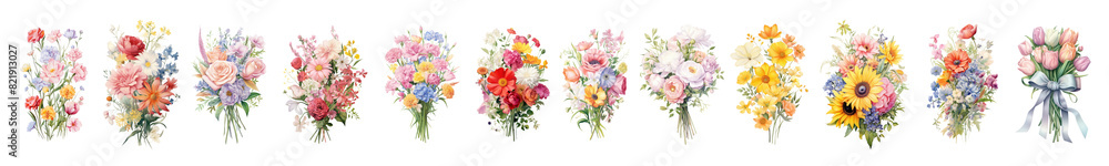 Poster flower bouquet png element set on transparent background