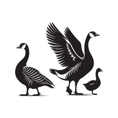 Goose Silhouettes: Striking Black Vector Art Capturing the Grace and Beauty of These Iconic Waterfowl - Goose Illustration- Goose Vector.