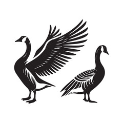 Goose Silhouettes: Striking Black Vector Art Capturing the Grace and Beauty of These Iconic Waterfowl - Goose Illustration- Goose Vector.