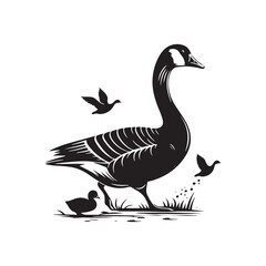 Goose Silhouettes: Striking Black Vector Art Capturing the Grace and Beauty of These Iconic Waterfowl - Goose Illustration- Goose Vector.
