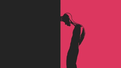 man banging his head against the wall, abstract sketch of cubism