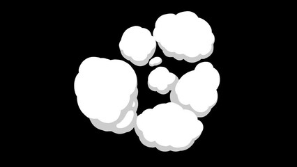 4k video of frame by frame animation fx of steam, smoke, dust, puff, effect of surprise, smoke explosion, bang