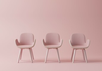 3d Empty Chairs on Pink Monochrome background. Vacant place, Job interview, Waiting room concept. Minimal 3d render