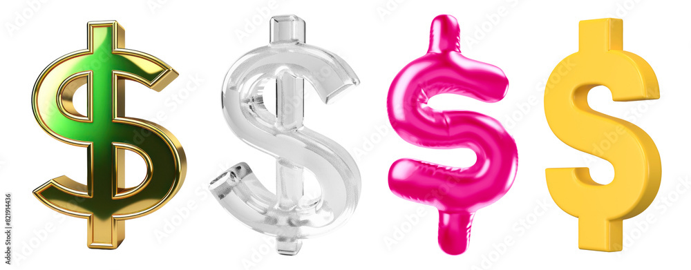 Poster 3d dollar icons png element set on transparent background