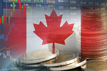 Stock market investment trading financial, coin and Canada flag , finance business trend data background.