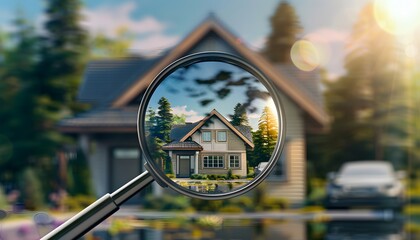 An outside view through a magnifying glass of the house, real estate 