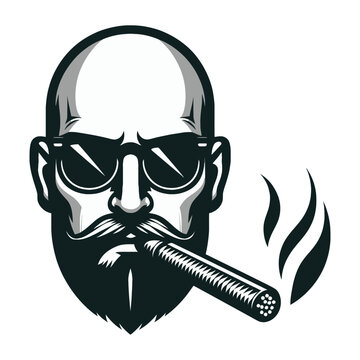 Cool vector illustration of a bearded man with sunglasses smoking a cigar.