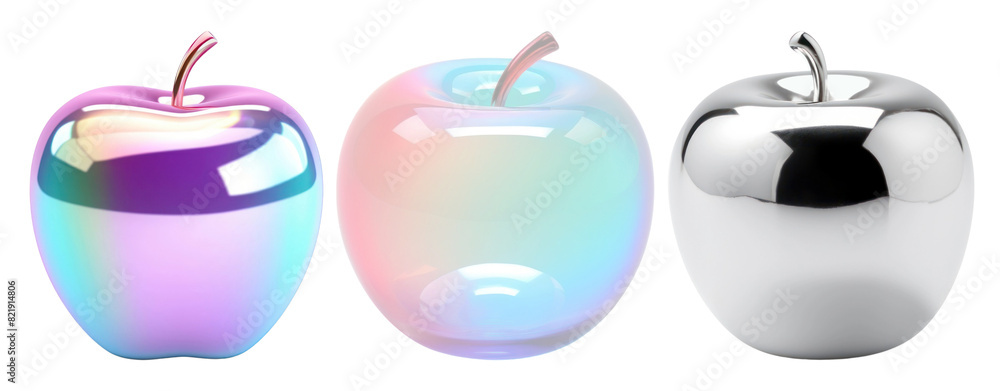 Poster 3d apples png element set on transparent background
