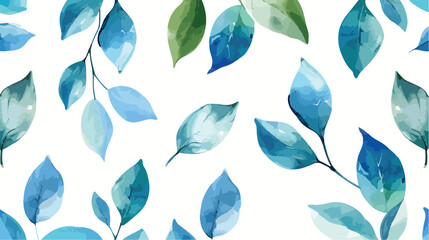 Green blue leaves watercolor seamless pattern for background