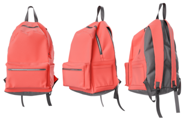 Red Backpack Hung from the Handle with Multiple Views
