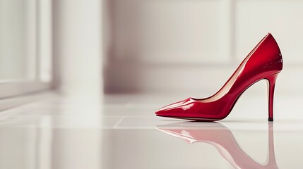 Striking red high-heeled shoes standing elegantly on a pristine white surface, exuding confidence and sophistication.