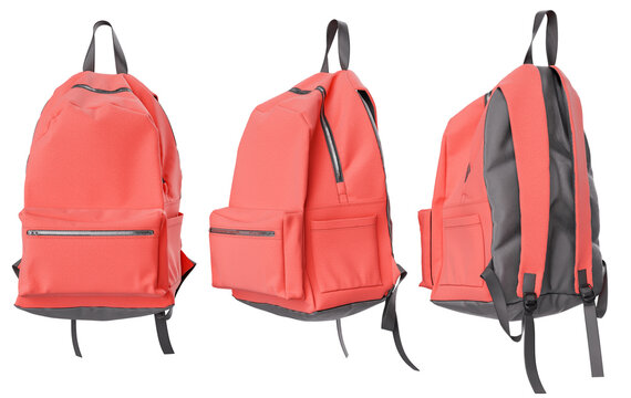 Red Backpack Hung from the Handle with Multiple Views

